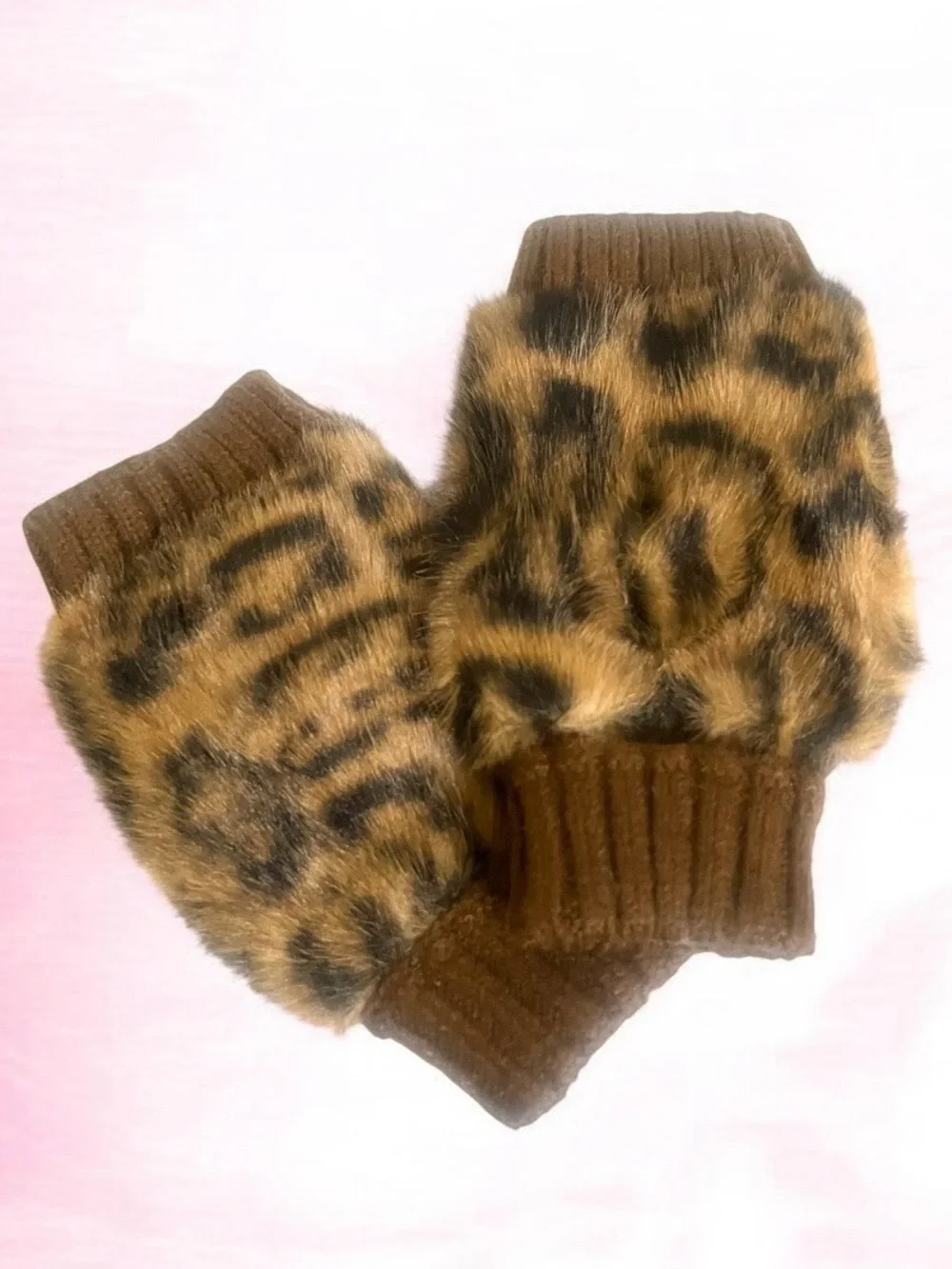 🆕Furry Leopard Print Fingerless Gloves